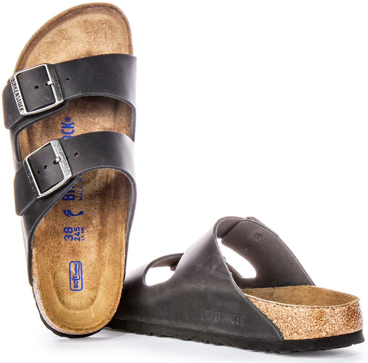 Sandales Birkenstock Arizona | Cuir véritable noir pour femmes