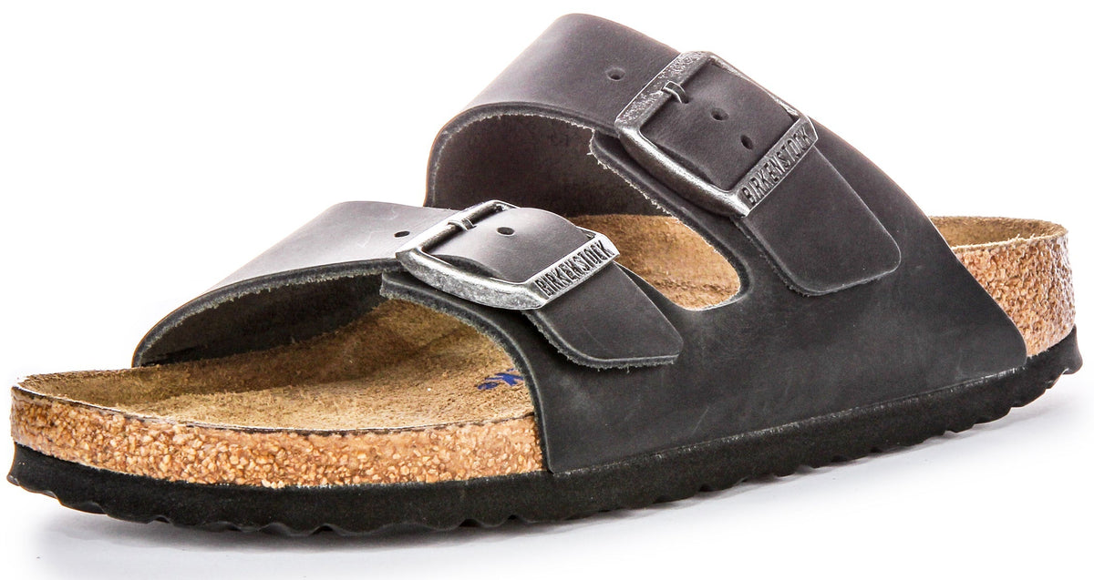 Sandales Birkenstock Arizona | Cuir véritable noir pour femmes