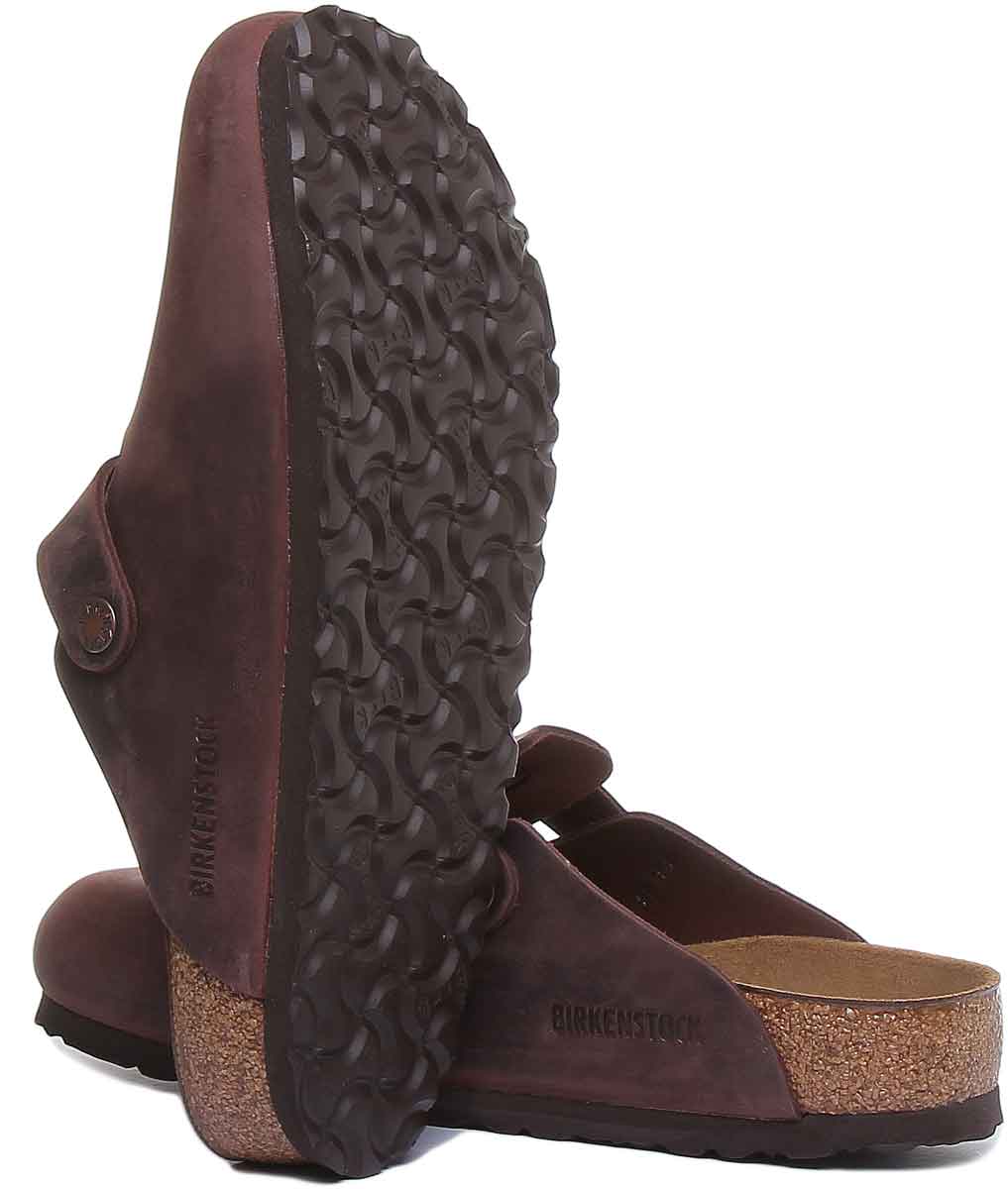 Sabots Birkenstock Boston | En cuir véritable marron foncé pour homme