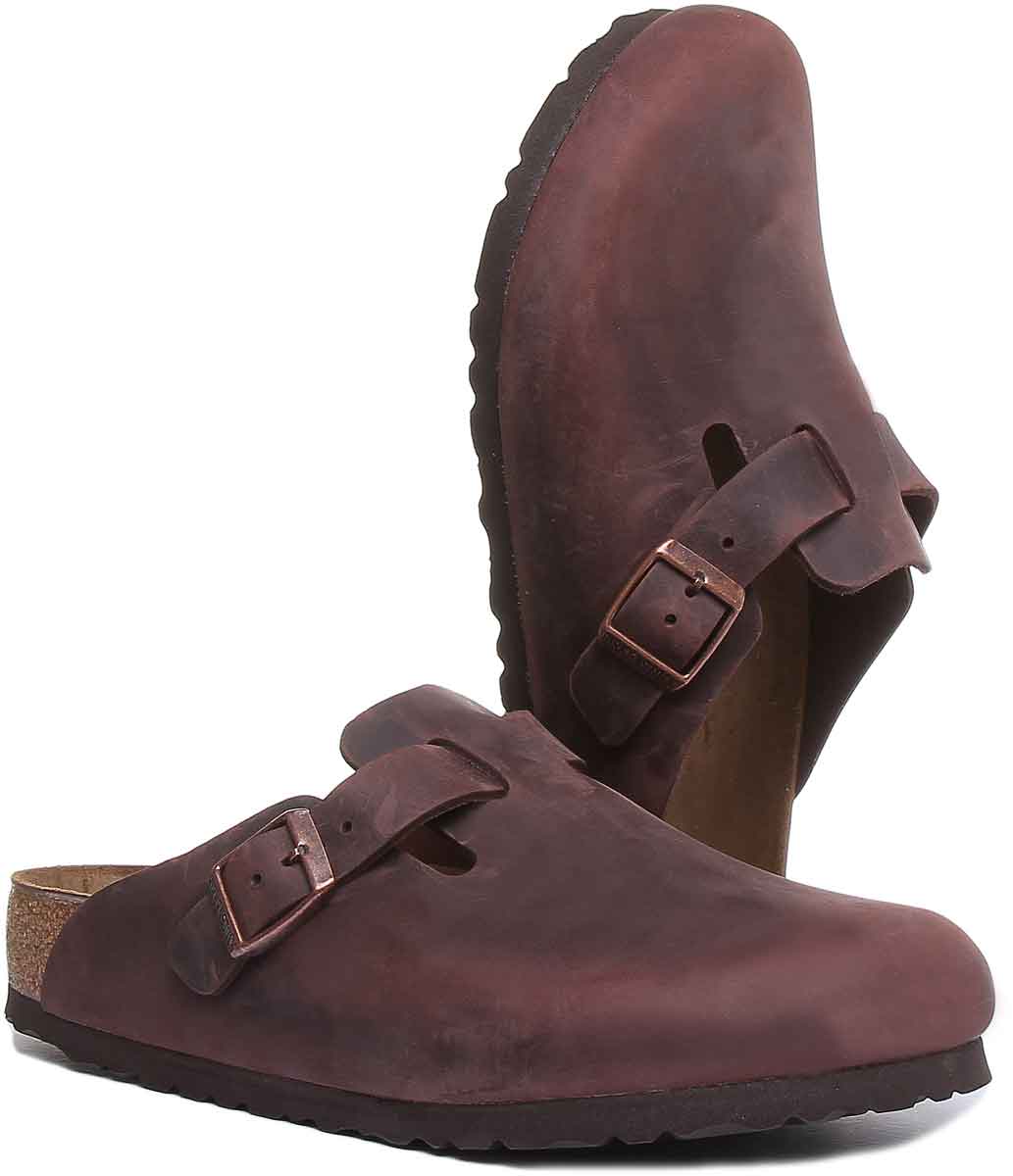 Sabots Birkenstock Boston | En cuir véritable marron foncé pour homme