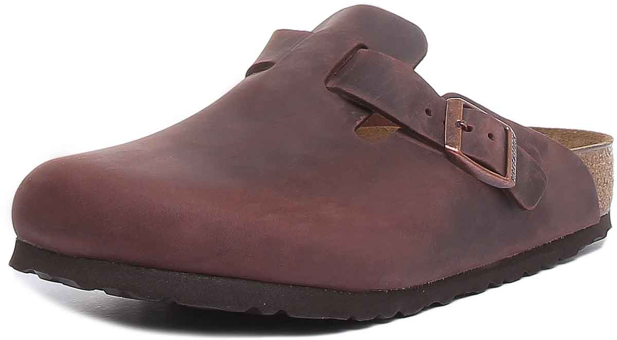 Sabots Birkenstock Boston | En cuir véritable marron foncé pour homme