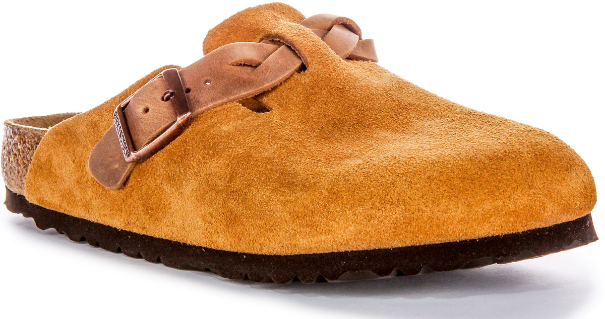 Sabots Birkenstock Boston | Cuir velours vison - Bride tressée pour femmes