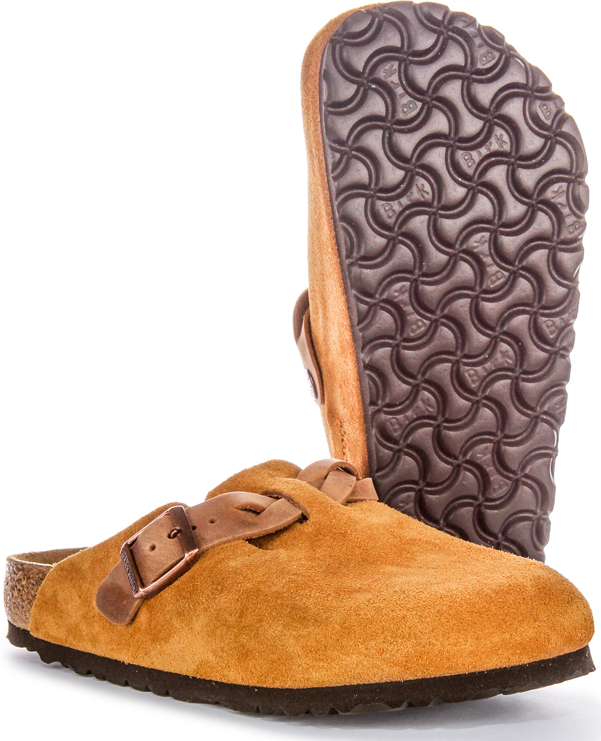 Sabots Birkenstock Boston | Cuir velours vison - Bride tressée pour femmes
