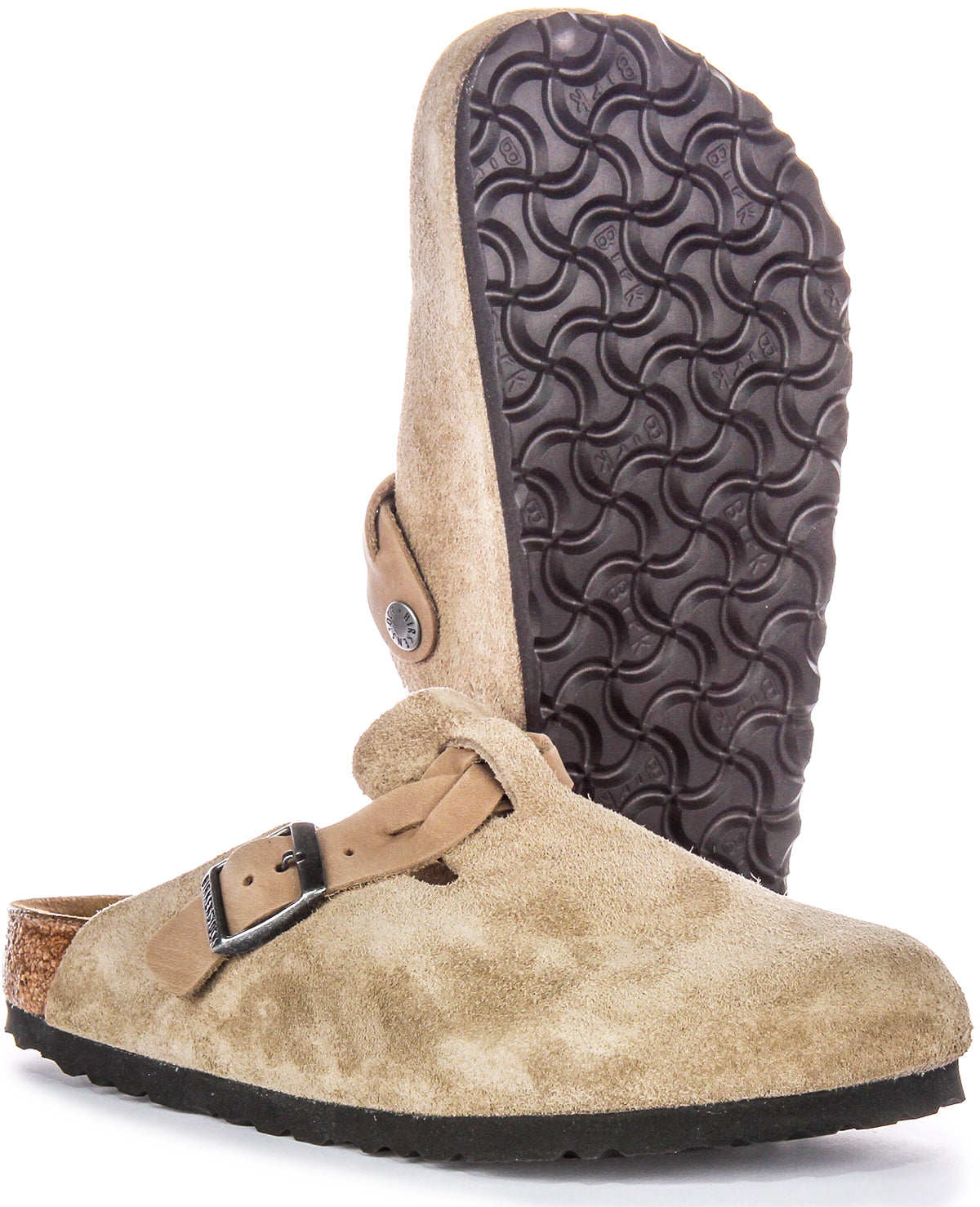 Birkenstock Boston-klompen | Taupekleurig suède - gevlochten bandje voor dames