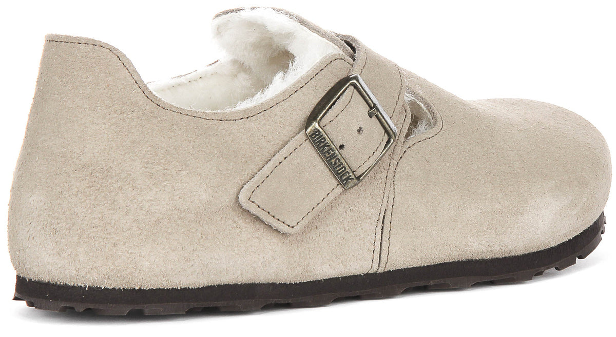 Birkenstock London-tofflor | Taupefärgat mockaläder med fårskinnsfoder för dam