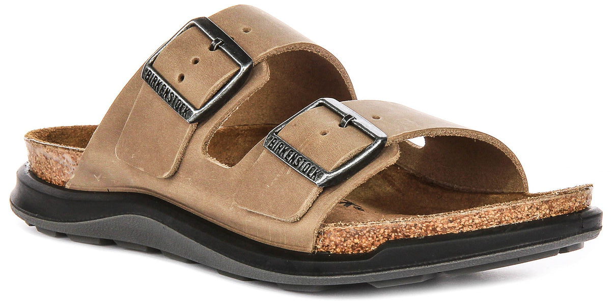 Sandales Birkenstock Arizona | Cuir véritable tabac - Semelle Crosstown pour femmes - Coupe normale