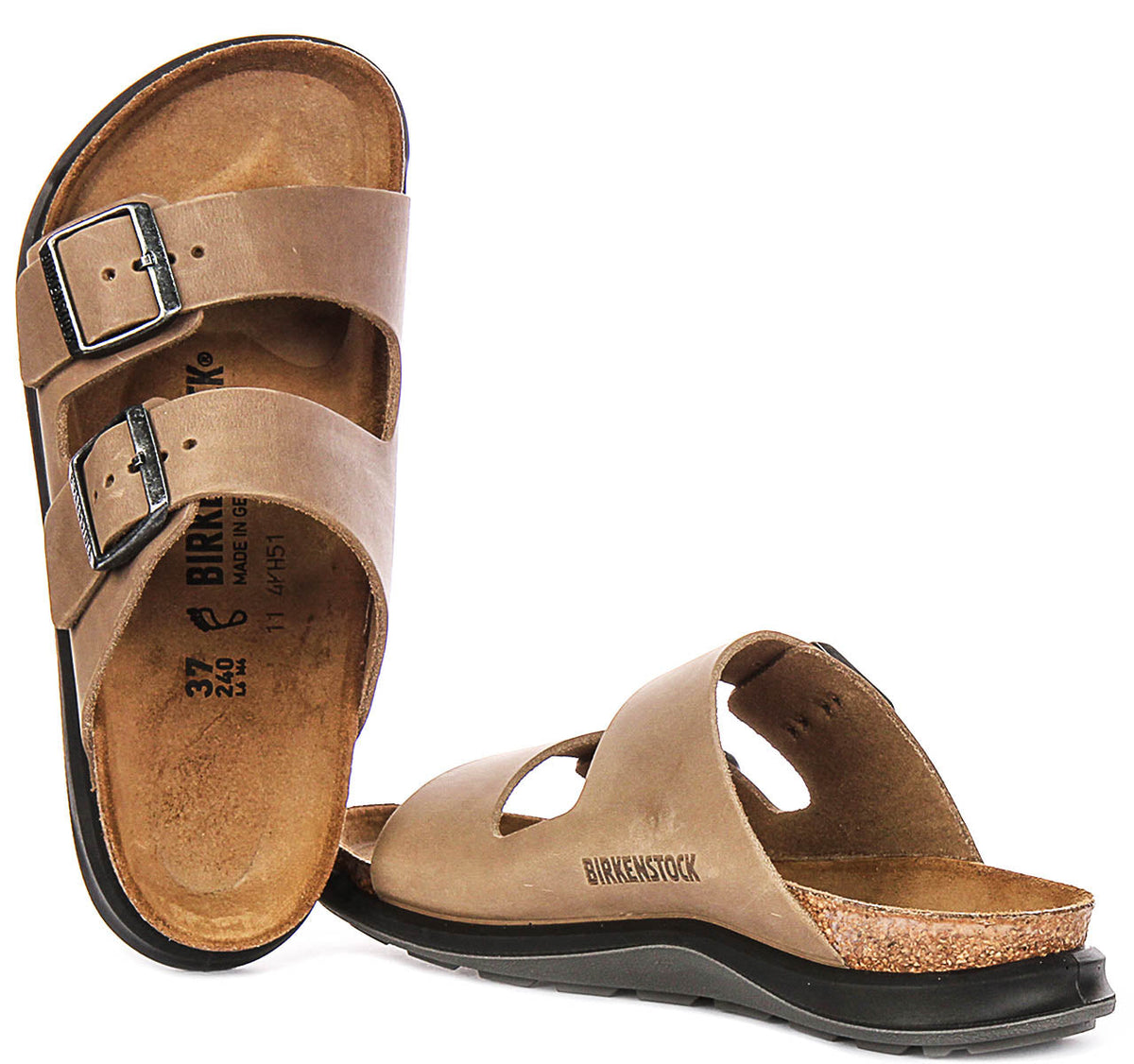 Sandales Birkenstock Arizona | Cuir véritable tabac - Semelle Crosstown pour femmes - Coupe normale