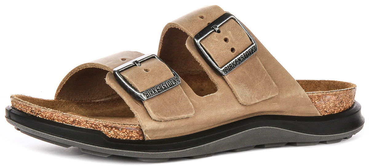 Sandales Birkenstock Arizona | Cuir véritable tabac - Semelle Crosstown pour femmes - Coupe normale