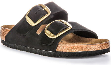 Sandales Birkenstock Arizona | Cuir velours noir - Grande boucle pour femmes