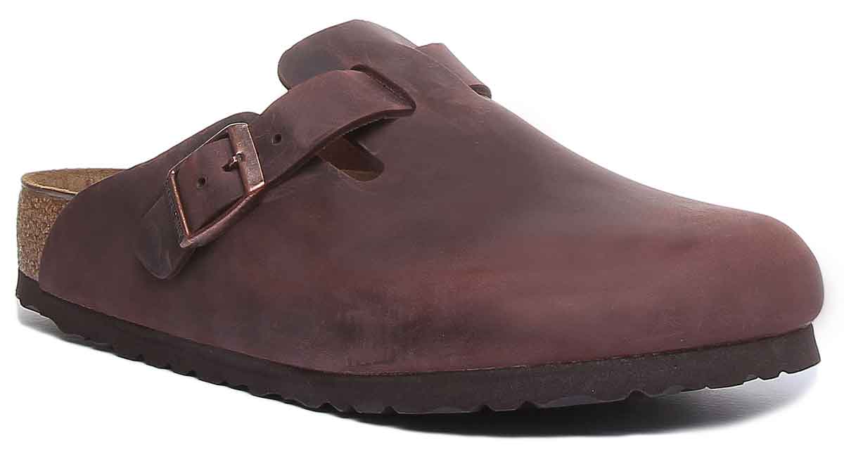 Sabots Birkenstock Boston | En cuir véritable marron foncé pour homme