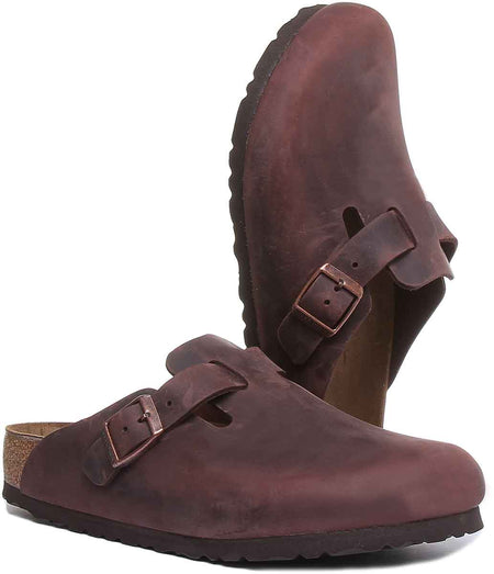 Sabots Birkenstock Boston | En cuir véritable marron foncé pour homme