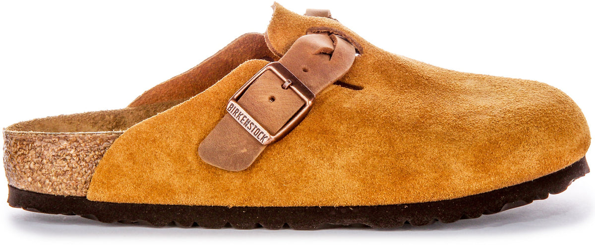 Sabots Birkenstock Boston | Cuir velours vison - Bride tressée pour femmes