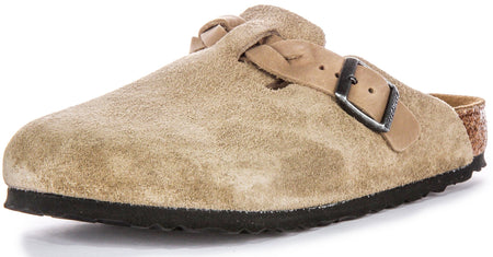 Birkenstock Boston-klompen | Taupekleurig suède - gevlochten bandje voor dames