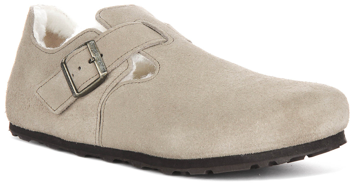 Birkenstock London-tofflor | Taupefärgat mockaläder med fårskinnsfoder för dam