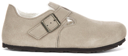 Birkenstock London-tofflor | Taupefärgat mockaläder med fårskinnsfoder för dam