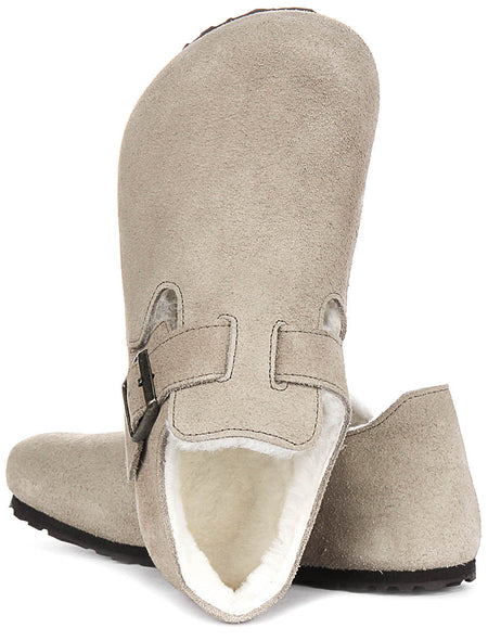 Birkenstock London-tofflor | Taupefärgat mockaläder med fårskinnsfoder för dam