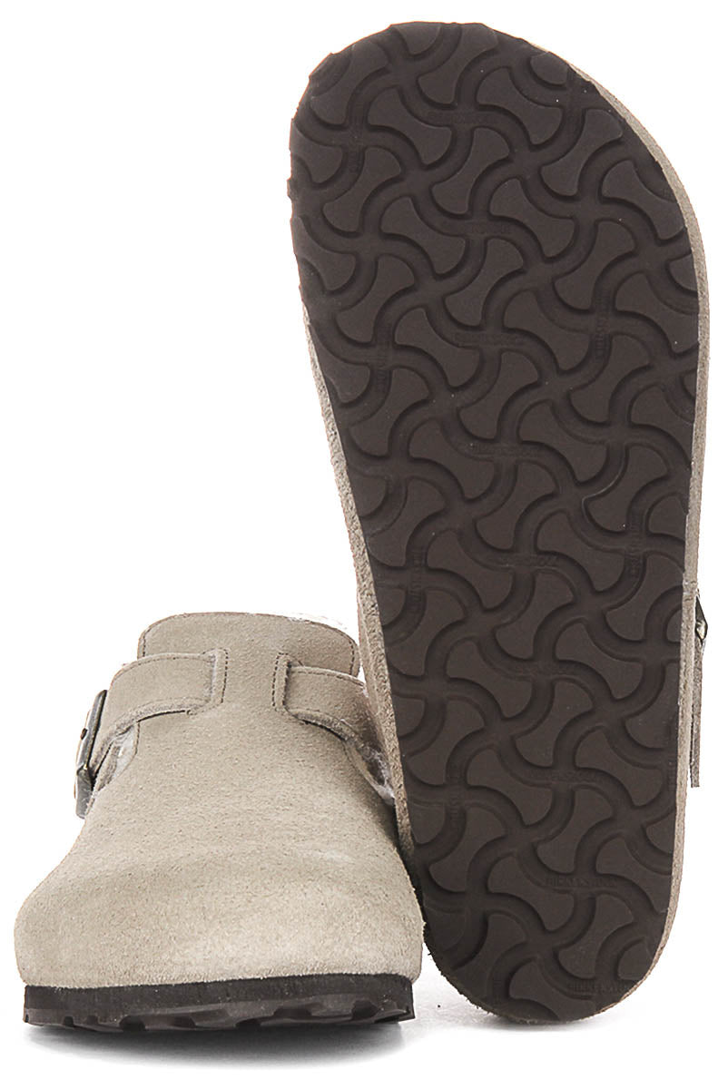 Birkenstock London-tofflor | Taupefärgat mockaläder med fårskinnsfoder för dam