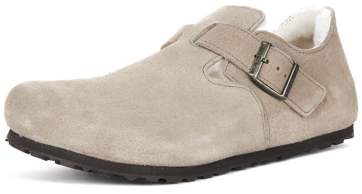 Birkenstock London-tofflor | Taupefärgat mockaläder med fårskinnsfoder för dam