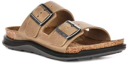 Sandales Birkenstock Arizona | Cuir véritable tabac - Semelle Crosstown pour femmes - Coupe normale