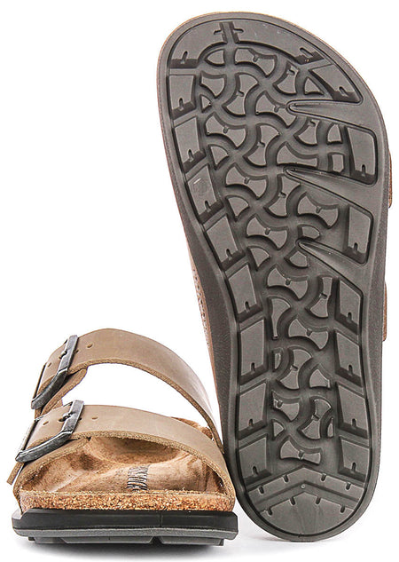Sandales Birkenstock Arizona | Cuir véritable tabac - Semelle Crosstown pour femmes - Coupe normale
