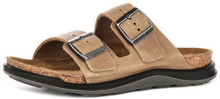 Sandales Birkenstock Arizona | Cuir véritable tabac - Semelle Crosstown pour femmes - Coupe normale